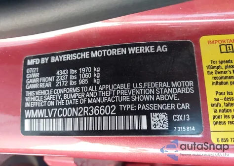 2022 Mini Clubman Cooper S from USA, damaged, VIN WMWLV7C00N2R36602